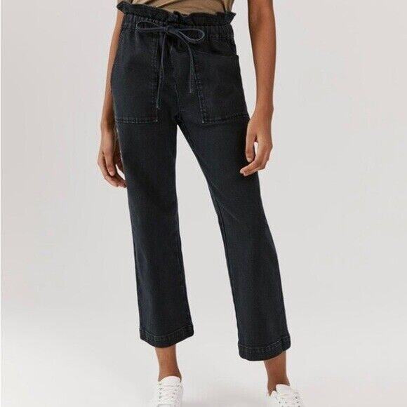 Something Navy Denim - Something Navy Women’s Black Agnes Paper bag Denim Jeans Cropped Size L